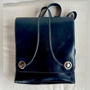 Black Leather Minimalist Backpack